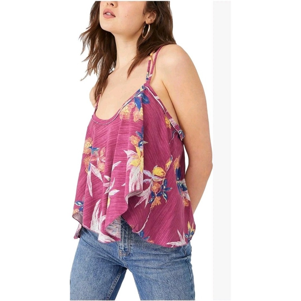 Free People Hey Girl Tank Floral Hawaiian S Y2K Retro Beach Sexy Streetwear Sexy